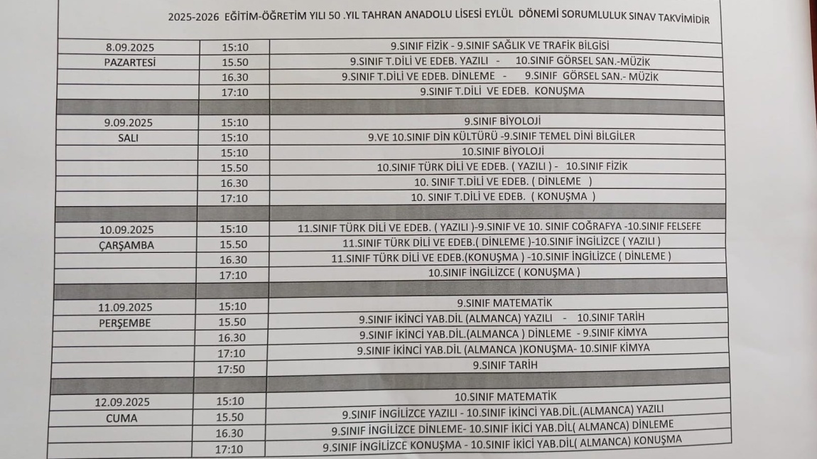 2025-2026 Eğitim Öğretim Yılı Güz Dönemi Sorumluluk Sınav Takvimi
